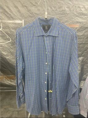 Men's Blue Multi-Check Long-Sleeve Dress Shirt by Van Heusen